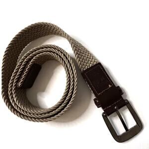 Vintage Braided Stretch Belt Tan Woven Leather Trim Ubisex Size M Boho